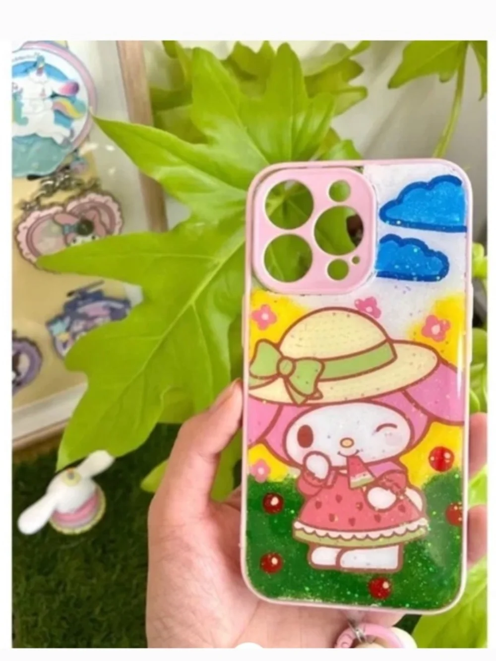 iPhone 13pro cartoon case.Handmade cute case with free gift beads chain